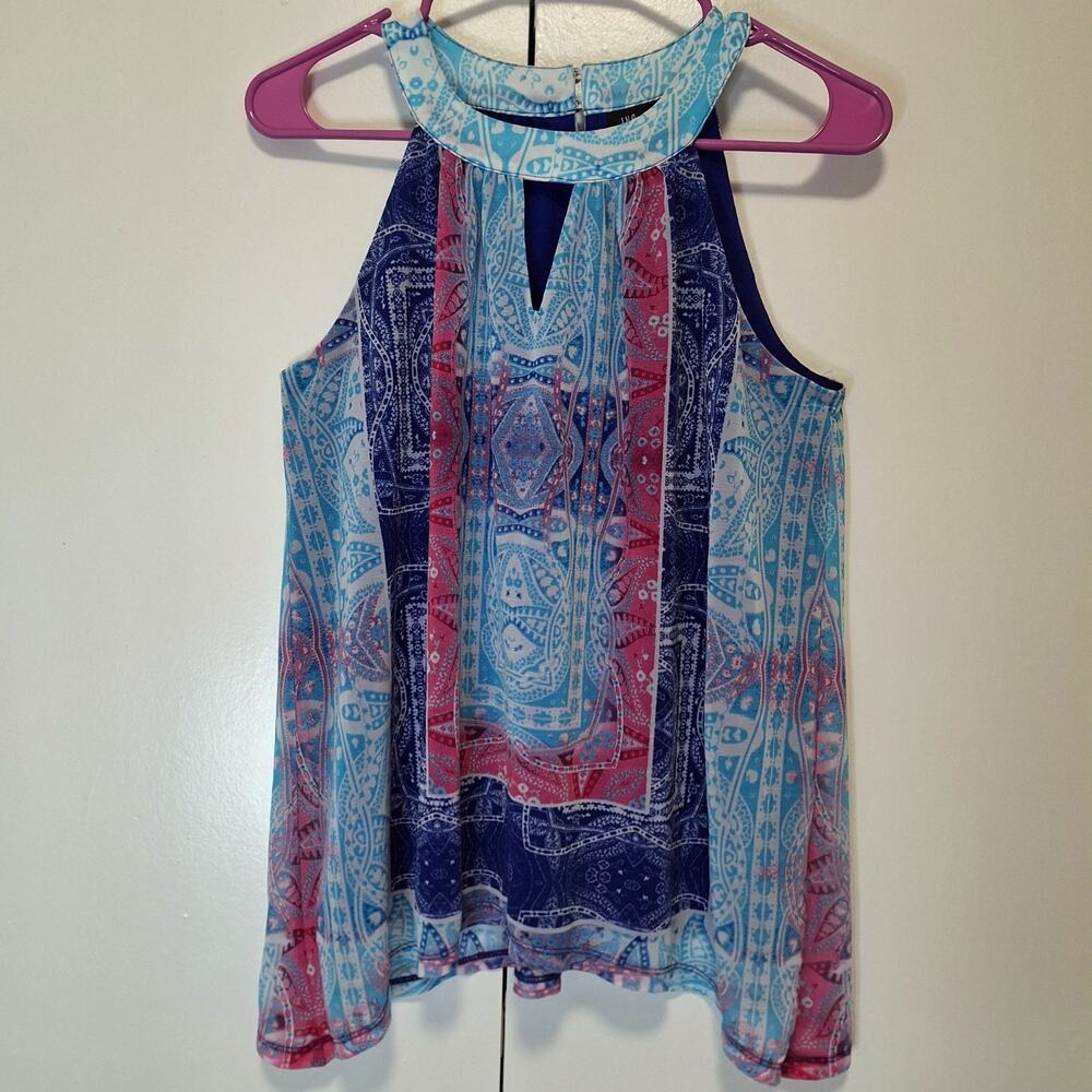 INC International Concepts Blue Boho Sleeveless Blouse Medium